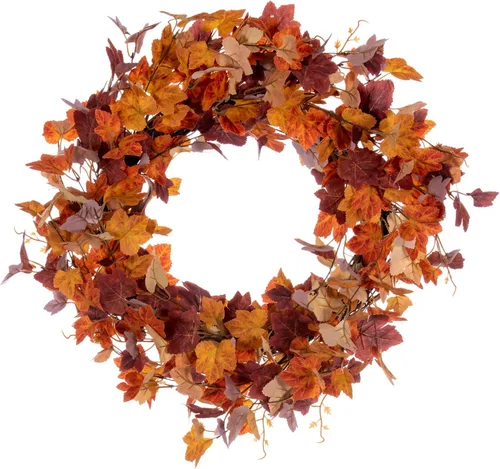 Vista 6 de Vickerman Corona de vela artificial de hoja de arce de otoño naranja de 16 pulgadas.