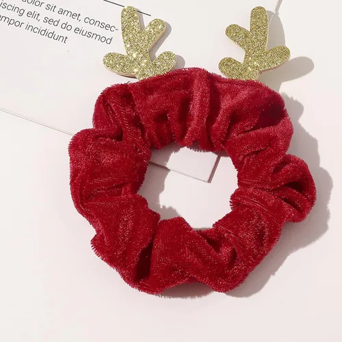 Vista 6 de 3 unidades de coleteros navideños de seda, lazos elásticos navideños con astas de alce navideño, suaves bandas elásticas para el cabello, lazos