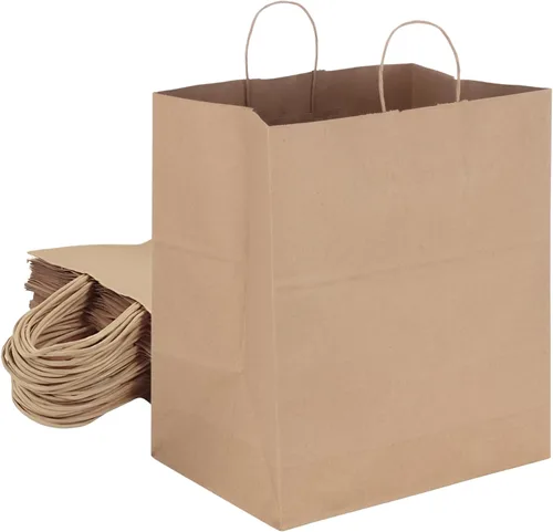 Vista 11 de DURO Bolsas de regalo de papel marrón de 10 x 6.75 x 12 pulgadas con asas, bolsas de compras de papel kraft reciclado con asas a granel