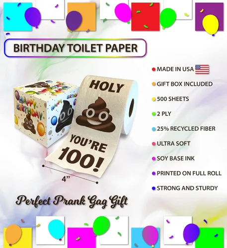 Vista 3 de Papel higiénico impreso TP para regalo de cumpleaños número 100 – Holy You're 100 Bday Party Funny Birthday Gag Gift Joke papel higiénico, novedad