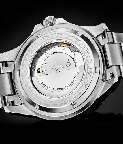 Vista 5 de Stuhrling Original DEPTHMASTER - Reloj de buceo profesional de acero inoxidable automático suizo para hombre, resistente al agua, pulsera cepillada