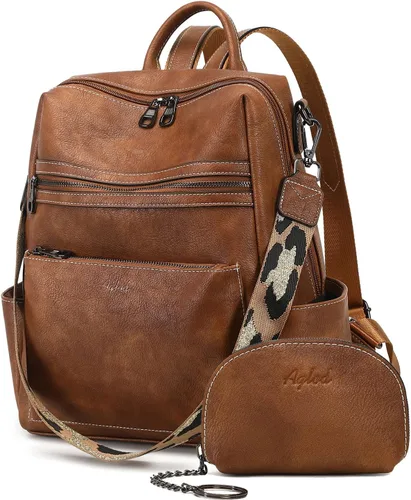 Vista 8 de AGLOD mochila de cuero para mujer, bolso de diseñador para damas, con correa para el hombro, bolso de trabajo de imitación, bolsos de mano