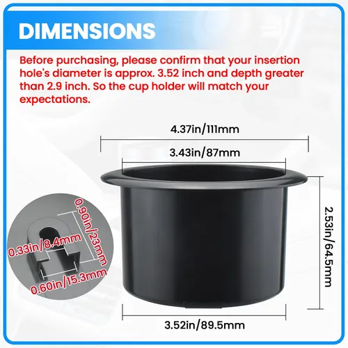 Vista 2 de SDTC Tech 2 piezas de plástico negro para portavasos para sofá, mesa reclinable, barco, automóvil, reemplazo para colocar en el asiento