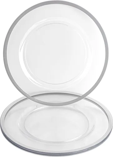 Vista 59 de PARTY BARGAINS Placas de carga de 13 pulgadas, paquete de 4, borde dorado transparente, cargadores desechables resistentes para comedor elegante Un