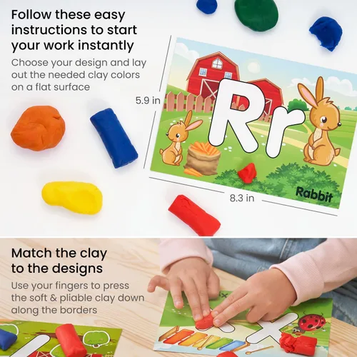 Vista 3 de Arteza Kids Play Dough, kit de aprendizaje del alfabeto, 30 piezas de arcilla seca al aire, 0.8 onzas, rojo, amarillo y azul, 26 tarjetas