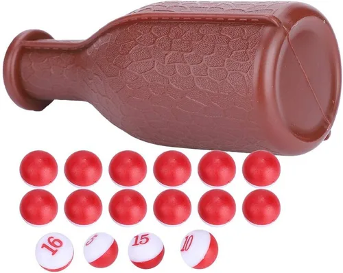Vista 4 de Botella de dados de billar con 16 bolas numeradas, dados de esfera de goma marrón para piscina de guisantes