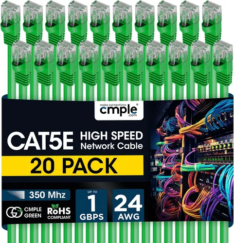 Vista 25 de Cmple - Cable Ethernet Cat5e de 1.5 pies, 350 MHz Cat 5e 1Gbps Cable de conexión LAN de red LAN RJ45, conectores sin enganches, para PC, laptop