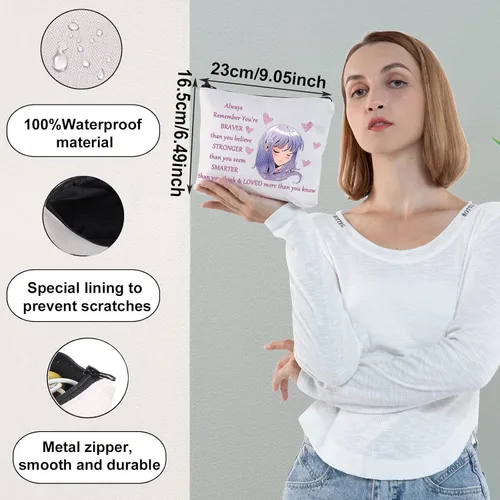 Vista 2 de WZMPA Amine Girl - Bolsa de cosméticos para fanáticos del anime, regalo You Are Braver Stronger Smarter Than You Think Japón Anime maquillaje bolsa