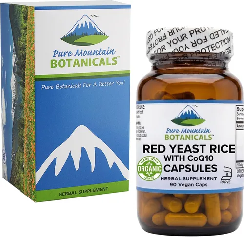 Vista 3 de Pure Mountain Botanicals Arroz de levadura roja con CoQ10 90 cápsulas veganas kosher ahora con 600 mg de levadura de arroz rojo orgánico Plus Co Q 10