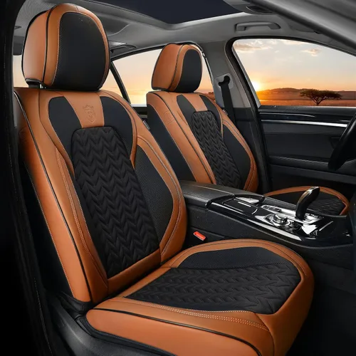 Vista 12 de Coverado Fundas de asiento delantero, paquete de 2 fundas de asiento impermeables para automóviles, cojines de asiento de cuero de lujo, protectores