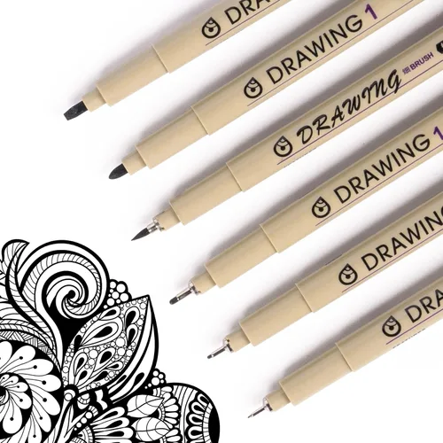 Vista 12 de Fineliner - Juego de 12 bolígrafos negros, bolígrafos de dibujo técnico para artistas, bolígrafos de caligrafía sin sangrado, pincel de tinta