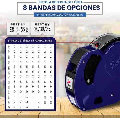 Vista 3 de Kit de pistola de fecha Perco Lite de 1 línea - Incluye 2 rollos blancos, 4 rollos de Best by Labels, 2 rodillos de tinta - 1 rollo de tinta