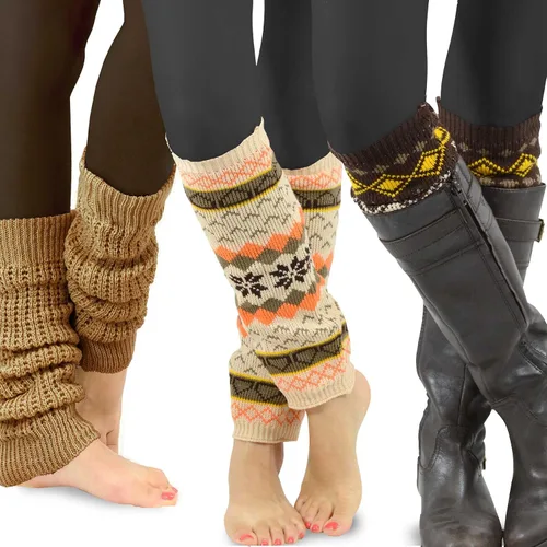 Vista 8 de TeeHee - Calentadores de pierna hasta la rodilla, extra largos hasta el muslo, puños para botas para mujer, multipares de regalo para ella 3 pares