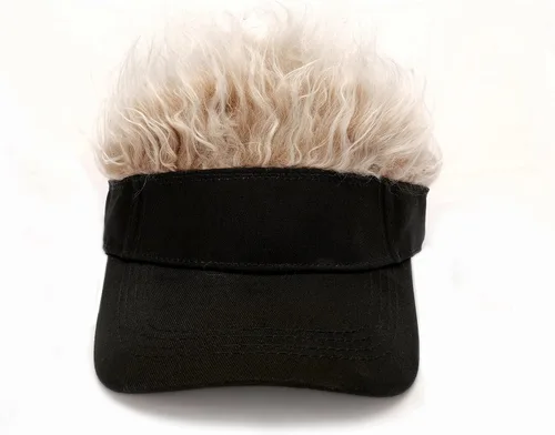 Vista 4 de Visera para hombre con pelo falso, sombrero de visera con pelo para hombre, divertidos sombreros de sol con pinchos, gorras de peluca de béisbol