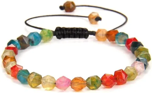 Vista 7 de Pulsera de cuentas de piedra facetada de 0.236in, piedras preciosas naturales, pulseras de ágata para hombres y mujeres, joyería vintage para yoga