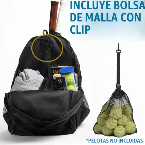 Vista 3 de Athletico Mochila de tenis Premier – Bolsa de tenis con capacidad para 2 raquetas en compartimento acolchado Compartimento ventilado separado