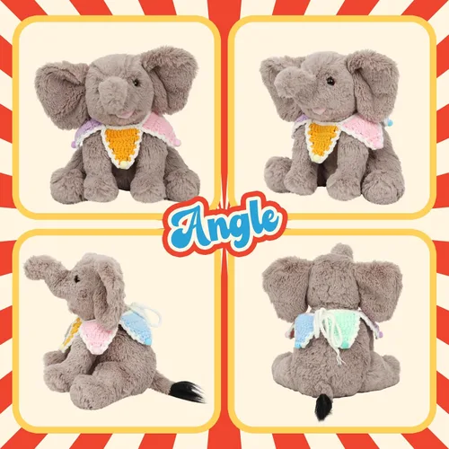 Vista 4 de Hopearl Adorable juguete de elefante de ternero de peluche con babero de punto colorido, elefante flexible, ultrasuave, regalo de cumpleaños