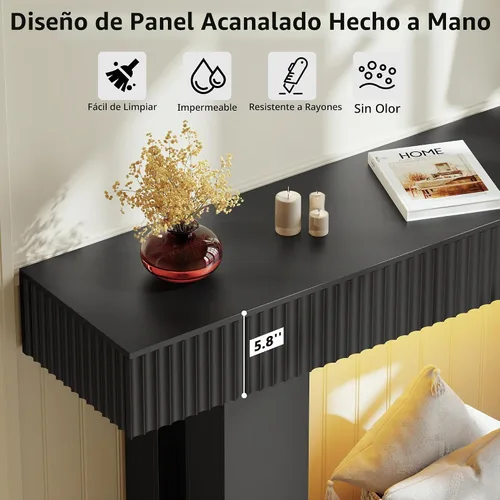 Vista 6 de Mesa de entrada de 60 pulgadas de largo con toma de corriente integrada y luz RGB controlada por aplicación y botón, mesa consola de madera gruesa