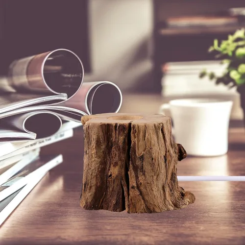 Vista 3 de VOSAREA Bola de cristal Base de madera Tocón de árbol Luz LED Luces de escritorio para oficina Soporte de mesa Soporte de mesa Soporte de bola