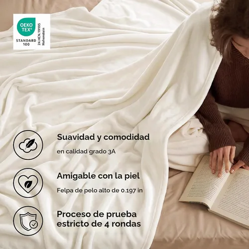 Vista 3 de Bedsure - Manta de forro polar tipo peluche para sofá color crema - Mantas y cobijas suaves, mullidas, acogedoras y ligeras para sofá, 50 x 60 01