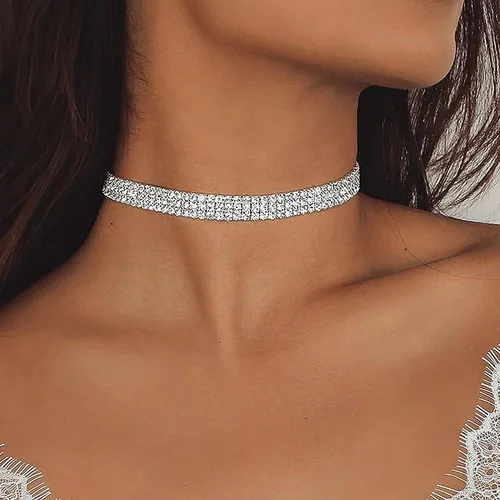 Vista 6 de Miraculous Garden Gargantilla de cristal con diamantes de imitación brillantes y chapados en oroplatanegro, joyería para mujeres y niñas, boda