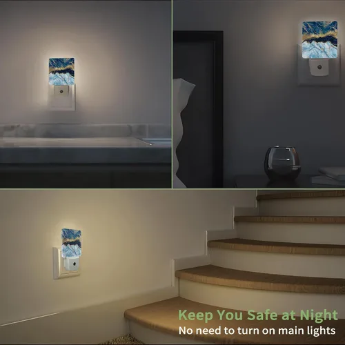 Vista 7 de Luz nocturna de mármol azul índigo, luz nocturna enchufable a la pared con sensor de atardecer a amanecer, lámpara LED de ahorro de energía