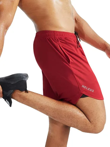 Vista 6 de Neleus - Shorts 2 en 1 para entrenar y correr para hombre, con forro, tela Dri-Fit, con bolsillos