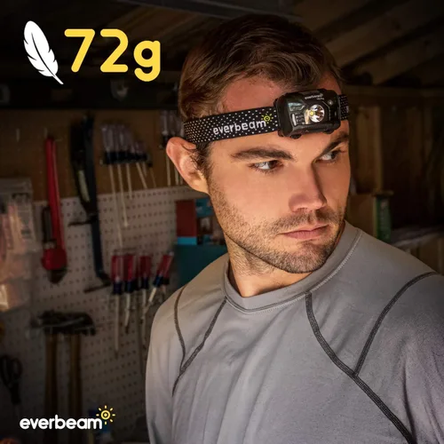 Vista 6 de Everbeam - Linterna de cabeza led recargable H6 Pro, con control de sensor de movimiento, 650 lúmenes de brillo, 30 horas de autonomía, 1200 mAh