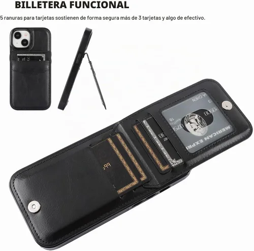 Vista 4 de KIHUWEY Compatible con iPhone 15 Funda Cartera con Soporte para Tarjeta de Crédito, Tapa de Cuero Premium con Cierre Magnético y Función Atril