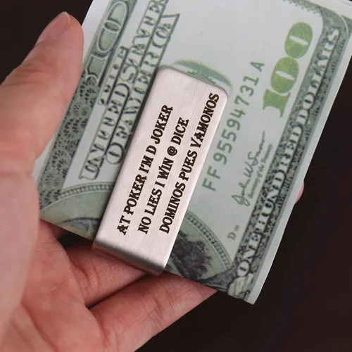 Vista 2 de Clip de dinero personalizado de acero inoxidable personalizado con grabado gratuito para papá y marido