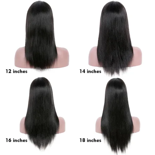 Vista 6 de KUN Light Yaki - Peluca de cabello humano lacio con flequillo para mujeres negras, pelucas de encaje 360 con flequillo, cabello humano prearrancado