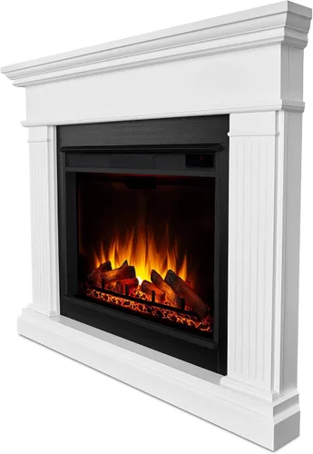 Vista 5 de Real Flame Kennedy Grand Corner Chimenea eléctrica con repisa para sala de estar o dormitorio, calentador reemplazable, efecto realista de troncos