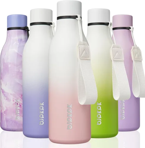 Vista 78 de BJPKPK Botellas de agua aisladas, botella de agua de metal de acero inoxidable de 12 onzas con correa, sin BPA a prueba de fugas, jarras, tazas