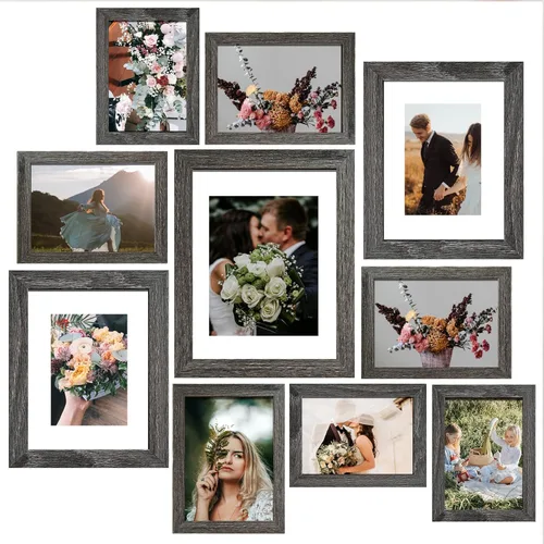 Vista 8 de SESEAT Marcos de Fotos Collage, Juego de Marcos de Pared para Galería con Marcos de 11x14, 8x10, 5x7, 4x6 en Acabado de Madera de Grano Negro, Juego