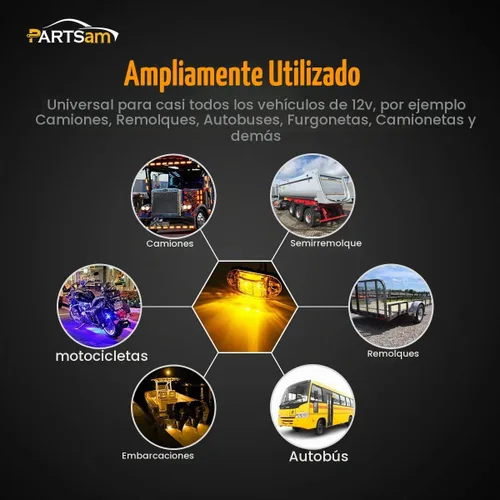Vista 7 de Partsam 4 piezas de 2.5 pulgadas de lente ámbar ovalada, 2 diodos LED para luz lateral de gálibo de camión y remolque