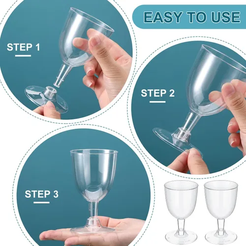 Vista 3 de Didaey 48 copas de vino de plástico desechables de 6 onzas, copas de vino para fiestas, vasos de plástico duro con tallo apilables para copas