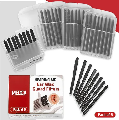 Vista 4 de MEDca Filtros protectores de cera auditiva – Paquete de 5/40 filtros de cera de repuesto para evitar la acumulación de polvo y grasa de cerumen