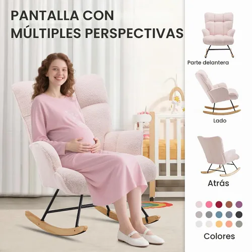 Vista 7 de Zedachica Mecedora de peluche rosa para guardería, tela de forro polar suave, ergonómica y ajustable, solo para uso en interiores Rosa bebé
