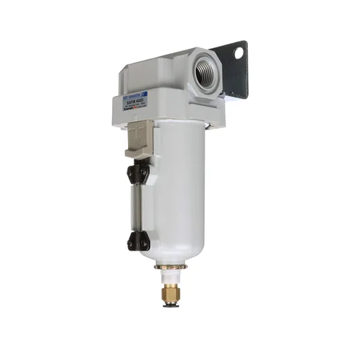 Vista 3 de PneumaticPlus SAFM400-N04BD-MEP Filtro coalescente de aire comprimido, 0.1 micras, 1/2" NPT - Recipiente de metal, drenaje automático, soporte