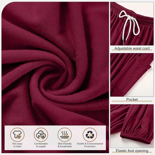 Vista 4 de Paquete de 3 pantalones deportivos para mujer, cómodos pantalones de yoga con bolsillos, estilo harén, pantalones deportivos con cordón
