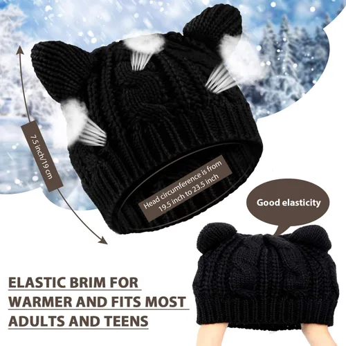 Vista 2 de SATINIOR Lindo gorro de punto con orejas de gato, gorro de punto de invierno para mujeres y niñas