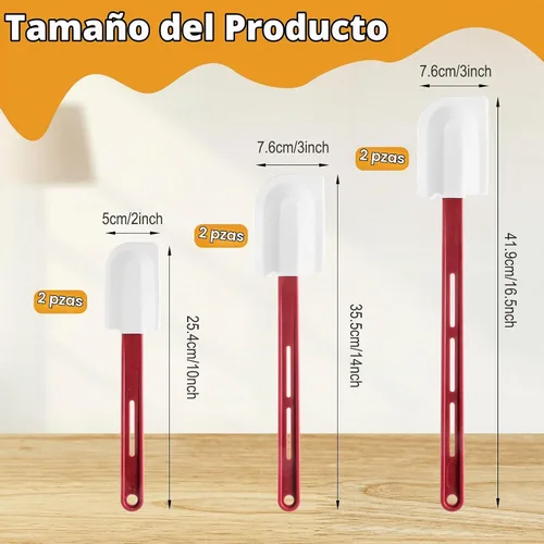 Vista 2 de 6 espátulas de silicona de alta temperatura, espátula de goma resistente al calor, raspador de silicona comercial con mango para cocina, cocina