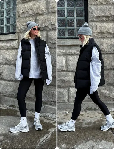 Vista 8 de Huaqiao Chaleco acolchado para mujer, cuello alto, sin mangas, con cremallera, chaleco de invierno