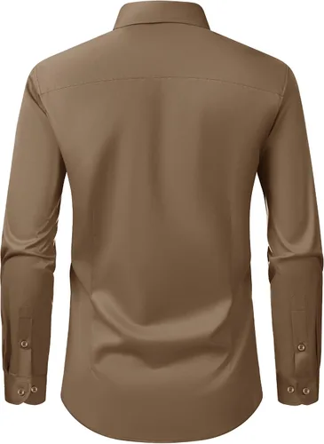 Vista 65 de Alimens & Gentle Camisas de vestir para hombre, manga larga, elásticas, sin arrugas, con botones