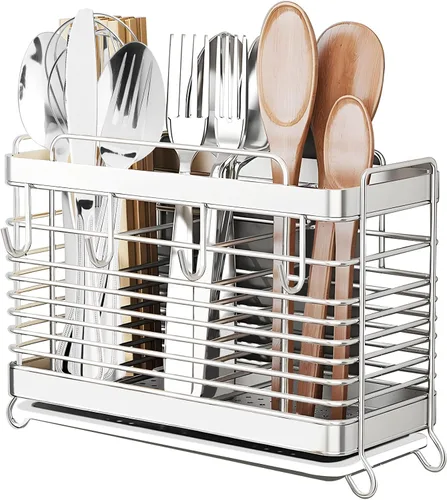 Vista 11 de Soporte para Utensilios, Escurridor de Utensilios de Acero Inoxidable con Bandeja de Drenaje, Cesta de Drenaje para Encimera de Cocina, Organizador