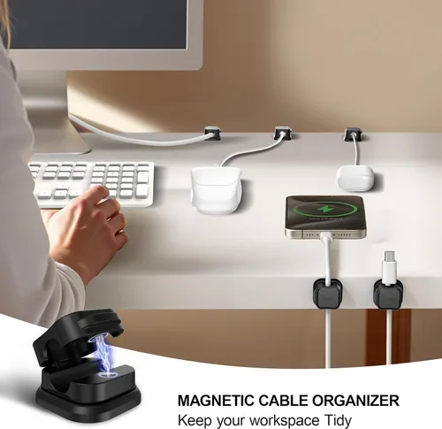 Vista 2 de Picozon - Paquete de 6 soportes magnéticos para cables, organizador de cables adhesivos Picozon para teléfono, cargador USB, organizador