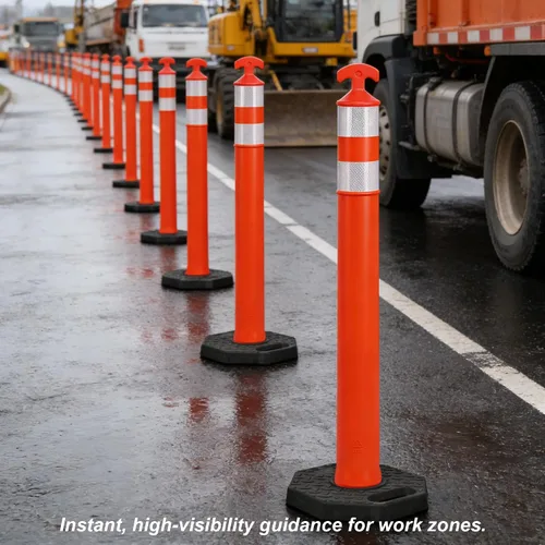 Vista 8 de OrangeStar Conos de poste de delineador de tráfico de 42 pulgadas, paquete de 6 conos de seguridad naranja con base de goma resistente