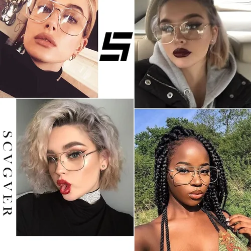 Vista 4 de SCVGVER Gafas de aviador clásicas sin receta con marco de metal, lentes transparentes para mujeres y hombres