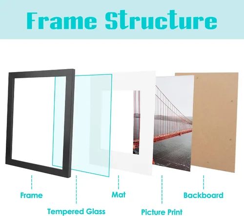 Vista 3 de Frametory, Portarretratos de 9 x 12 pulgadas, para fotos de 6 x 8 pulgadas con paspartú, moldura ancha, accesorios de montaje en pared preinstalados