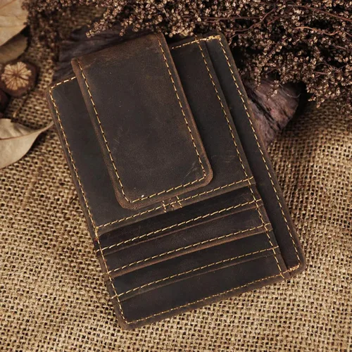 Vista 2 de Le'aokuu - Funda para tarjetas de crédito con imán y clip de piel auténtica